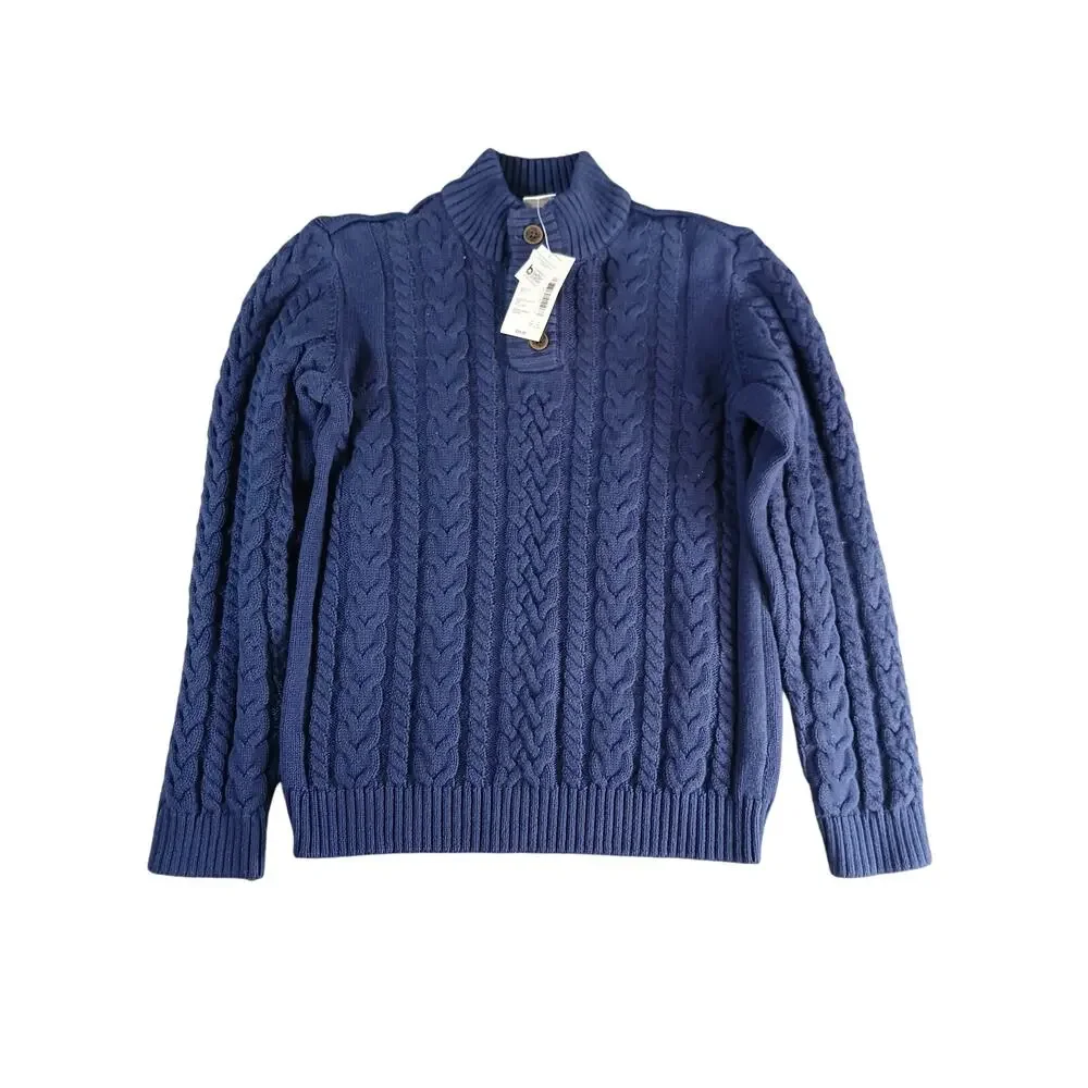 Gymboree Sweater Boys Size 8 Blue Cable Knit Nordic Winter Pullover 1/4 Button
